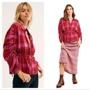 FINAL PRICE Free People Pacific Dawn Drawstring Plaid Shirt
